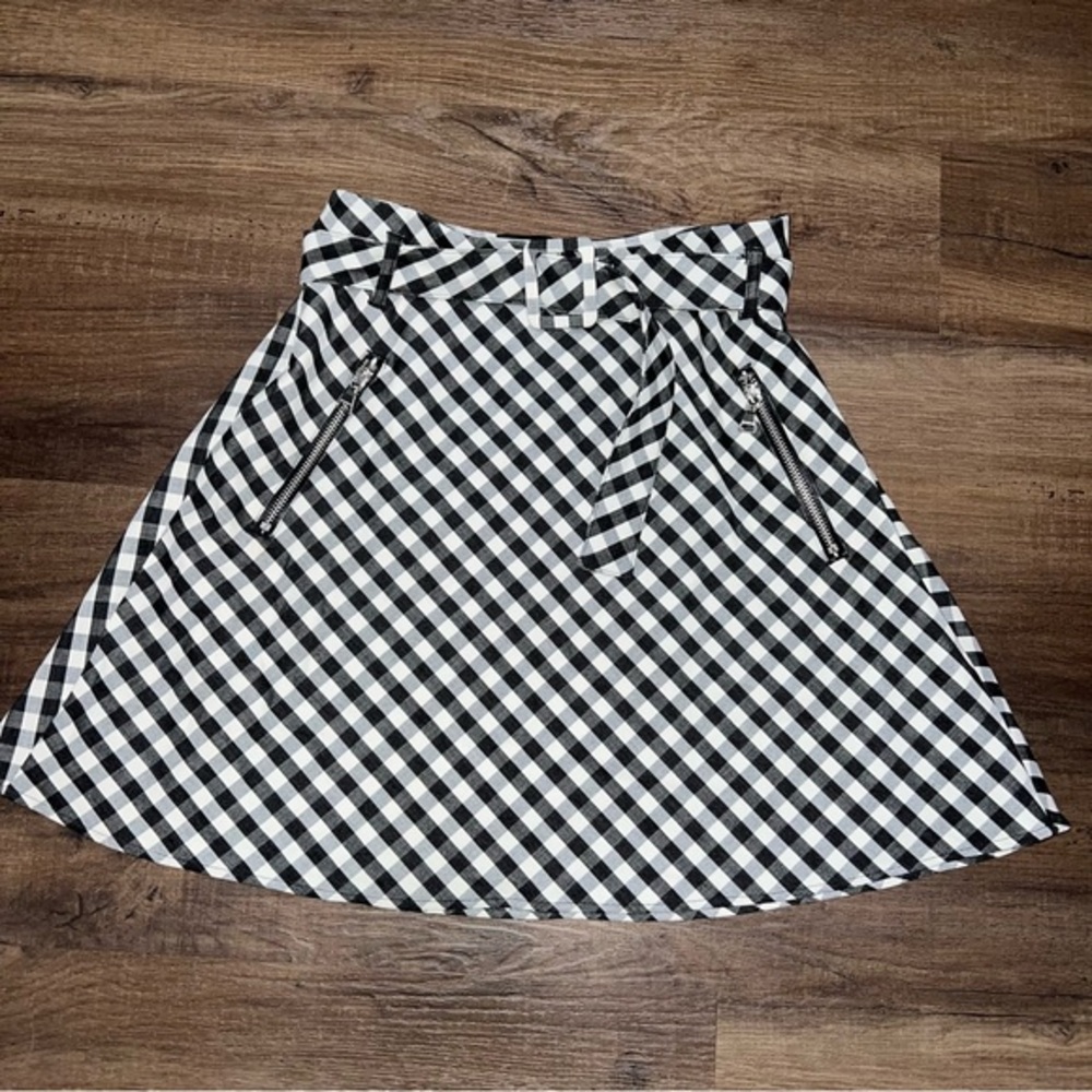 Express Gingham Print High Waist Belted Mini Skirt